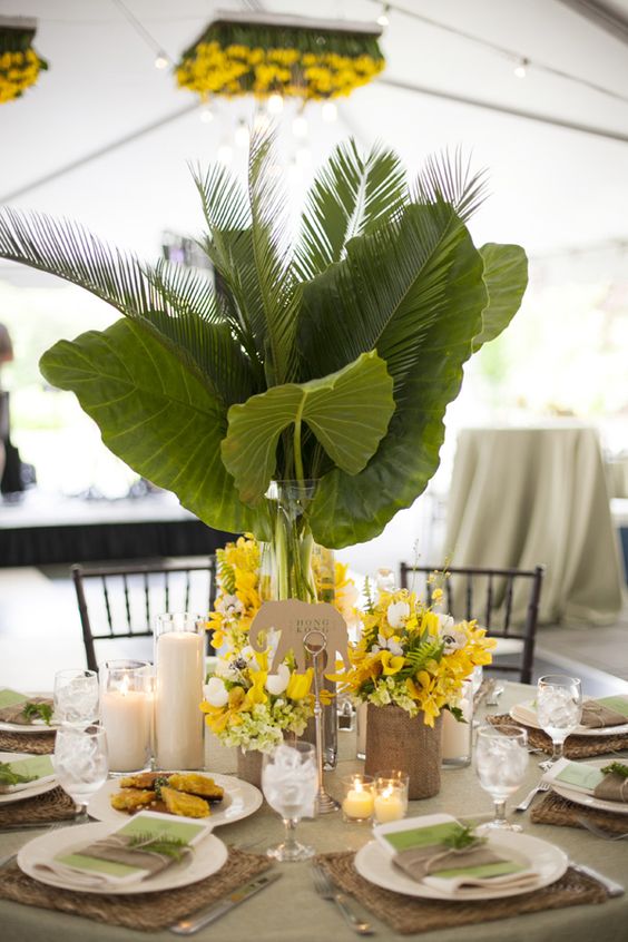 palm leaf arrangements wedding centerpiece