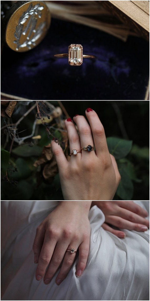 Rose Gold Art Deco Emerald Cut Engagement Ring