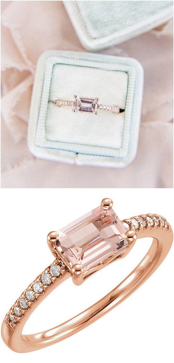 Rose Gold Morganite Emerald Cut Engagement Ring