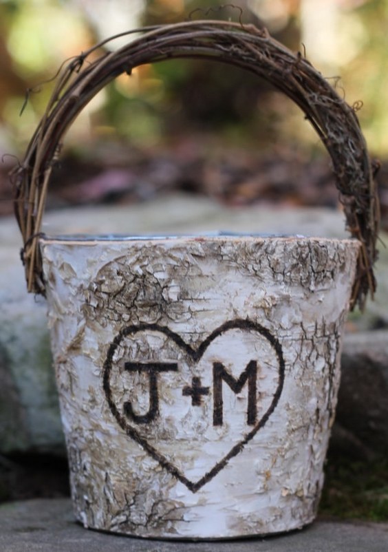 rustic birch flower girl basket