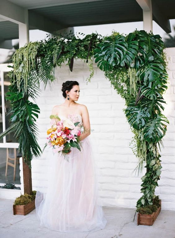 tropical green wedding arch