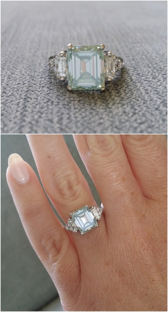 Upgraded Ice Blue Moissanite and Diamond Engagement Ring