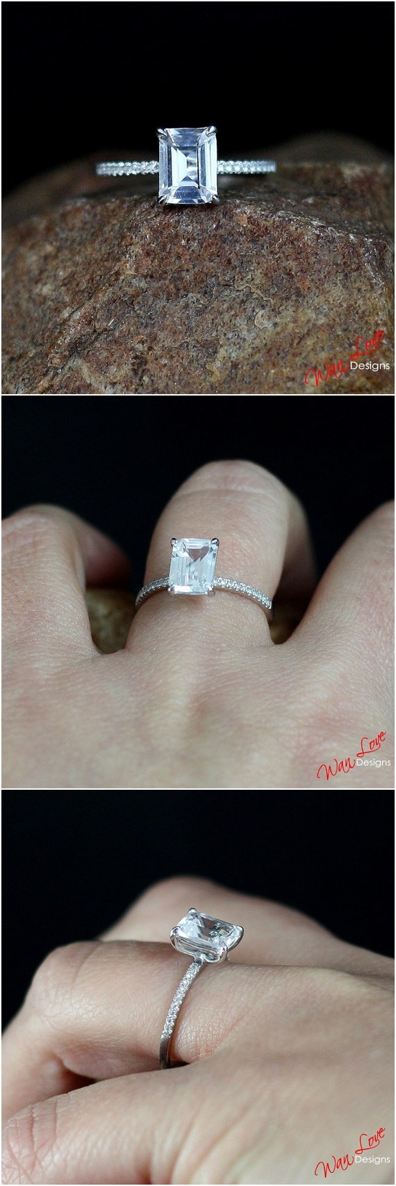 White Sapphire Emerald Cut Engagement Ring