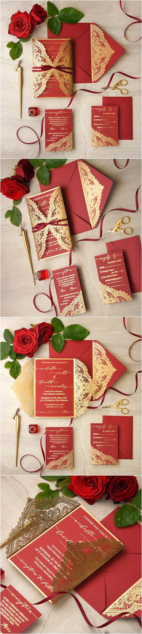 Top 20 Laser Cut Wedding Invitations 5 gold and red laser cut wedding invitations 01gnlaserz