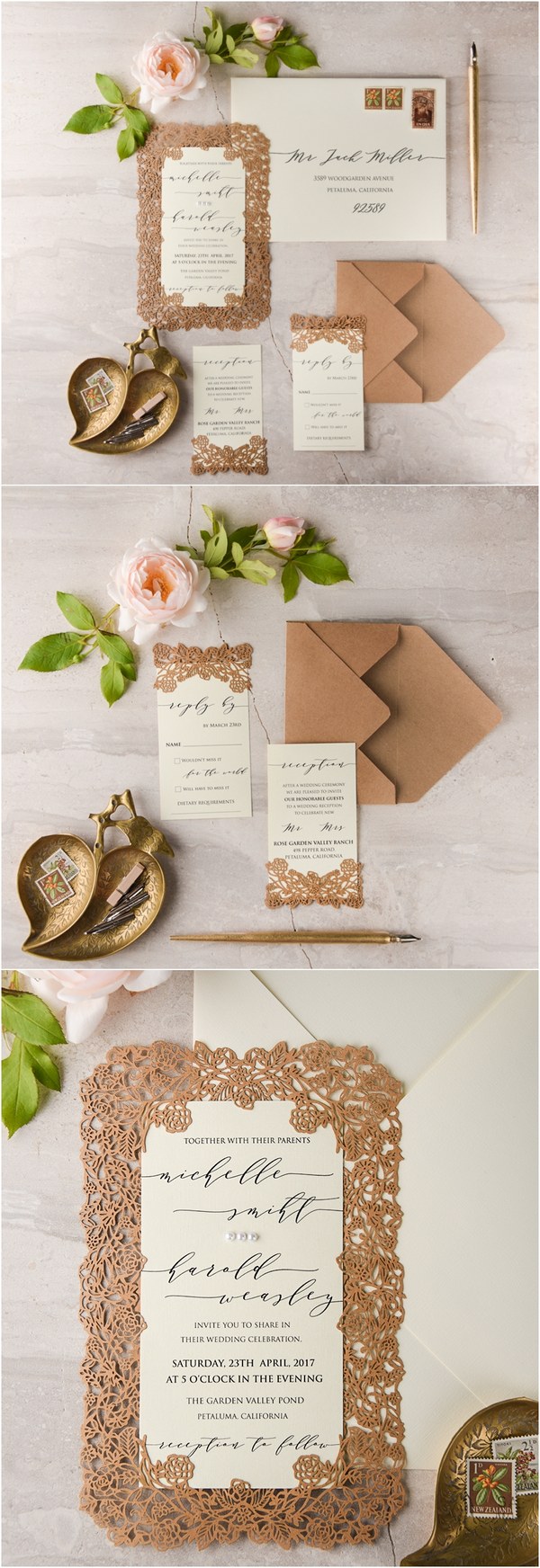 kraft paper laser cut wedding invitation kits 05LcutGz