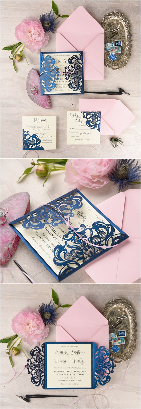 pink and blue laser cut wedding invitations 02Lcutz