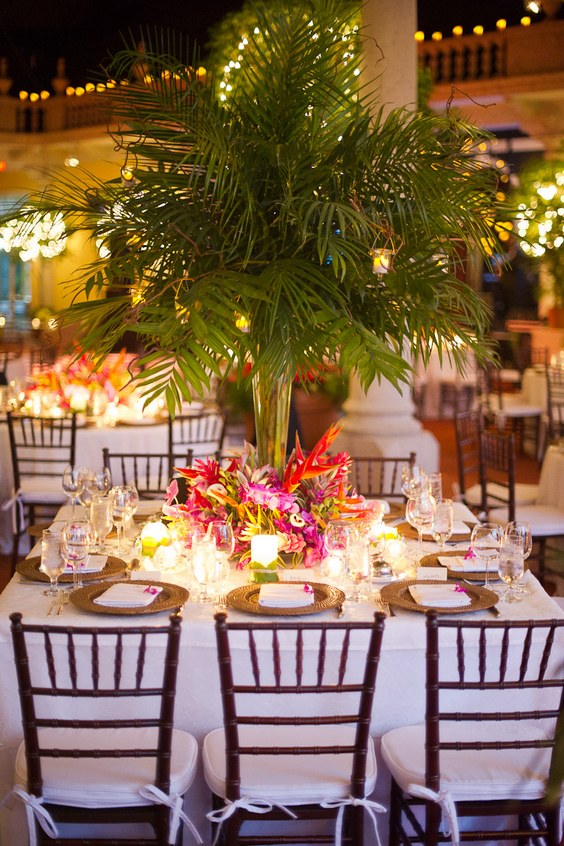 tropical tall wedding centerpiece