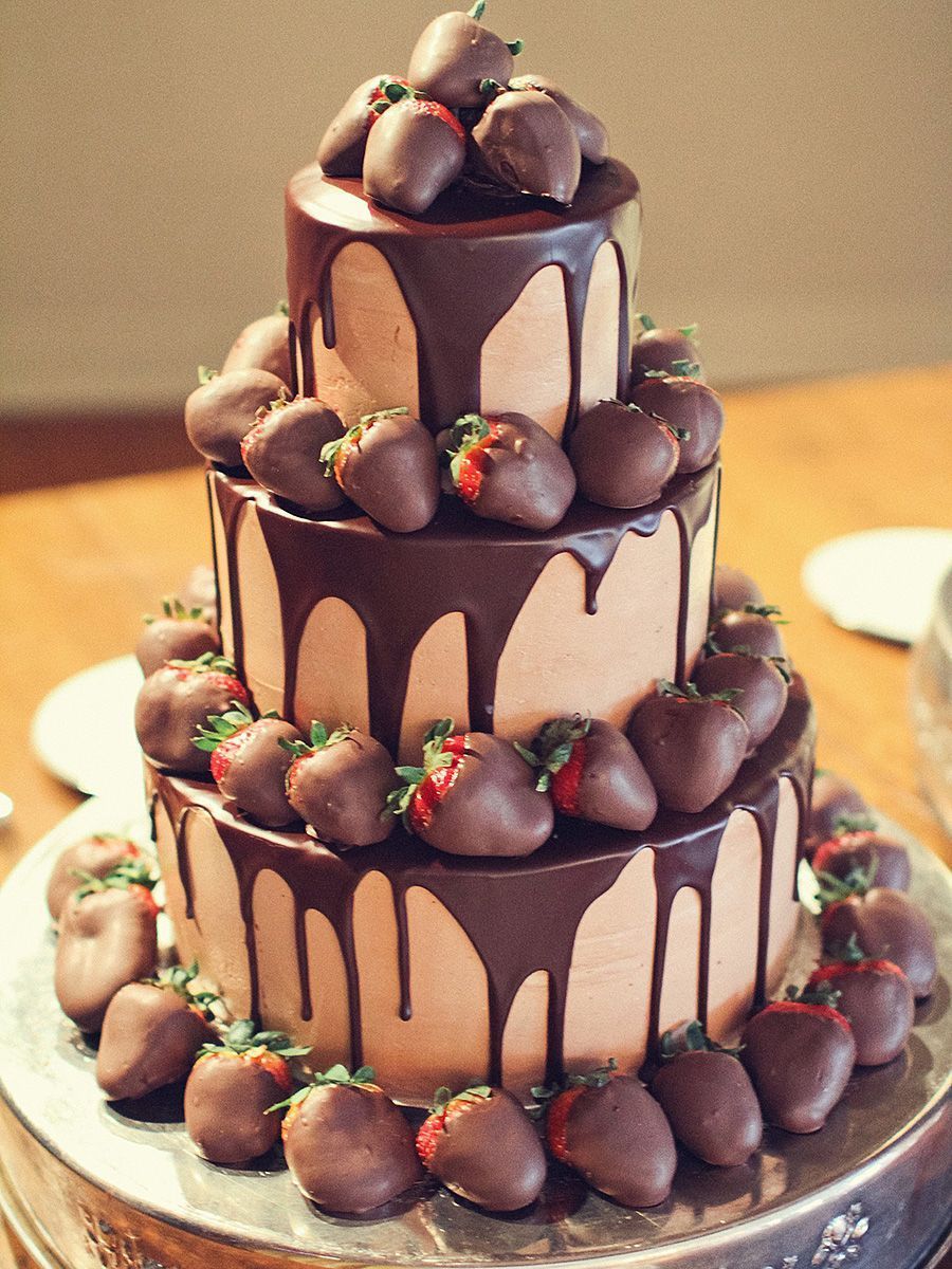 3 tier chocolate wedding cake with cohcolate strawberry
