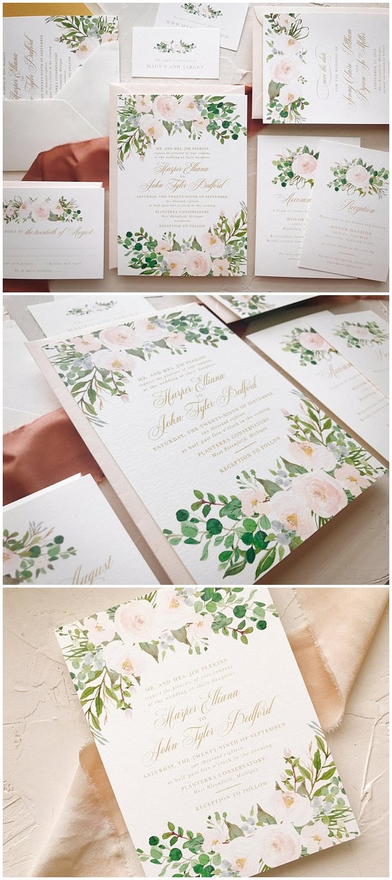 Blush Floral Wedding Invitation Set