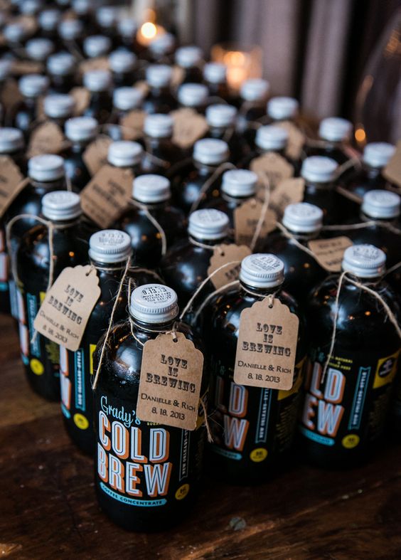 Bottles of Cold Brew Concentrate for Iced Coffee make for amazing wedding favors - Kelly Williams, Photographer