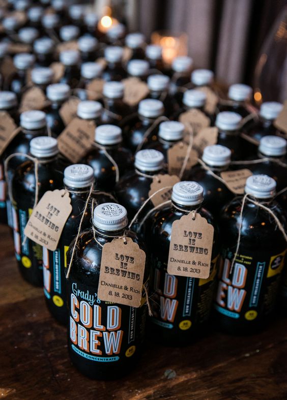 Bottles of Cold Brew Concentrate for Iced Coffee make for amazing wedding favors - Kelly Williams, Photographer
