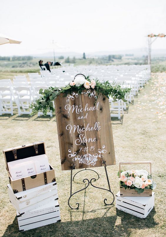 Ceremony entrance decor with floral garland at Sirocco Golf Club Flowers by Janie- Calgary Wedding Florist