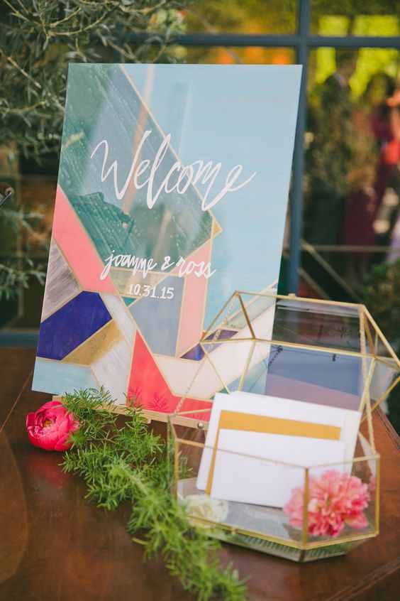 Geometric wedding welcome table wedding card box