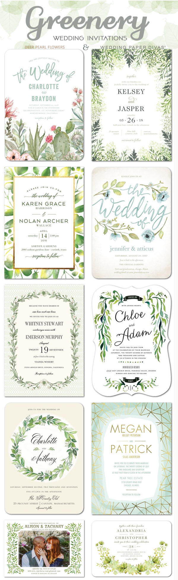 Green wedding color ideas - Greenery wedding invitations