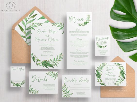 Greenery Garden Leafy Wreath Wedding Invitation Suite