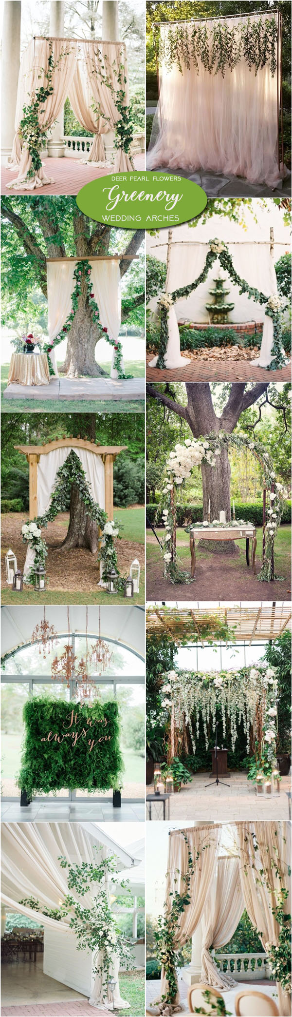 Neutral greenery wedding arch and alter ideas