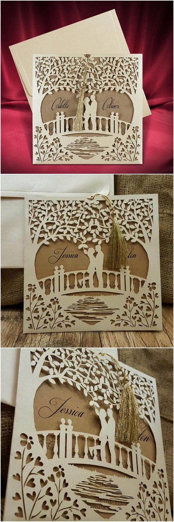 Romantic Laser Cut Wedding Invitation with Couple in Love