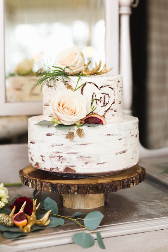 Rustic Birch Wedding Cake