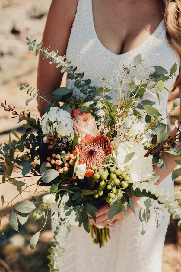 Rustic bouquet with overflowing foliage