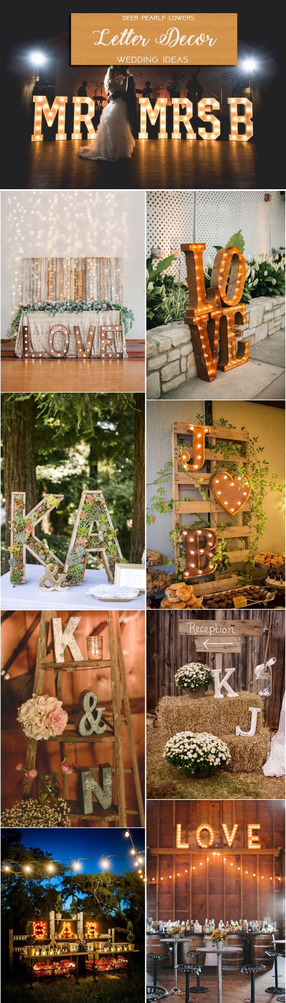 Rustic country letter wedding centerpiece decor ideas