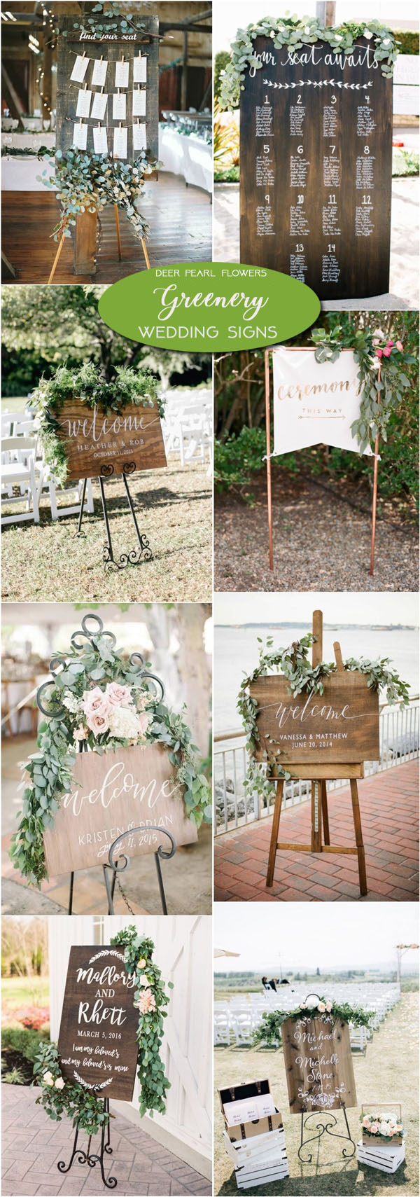 Rustic greenery wedding signs
