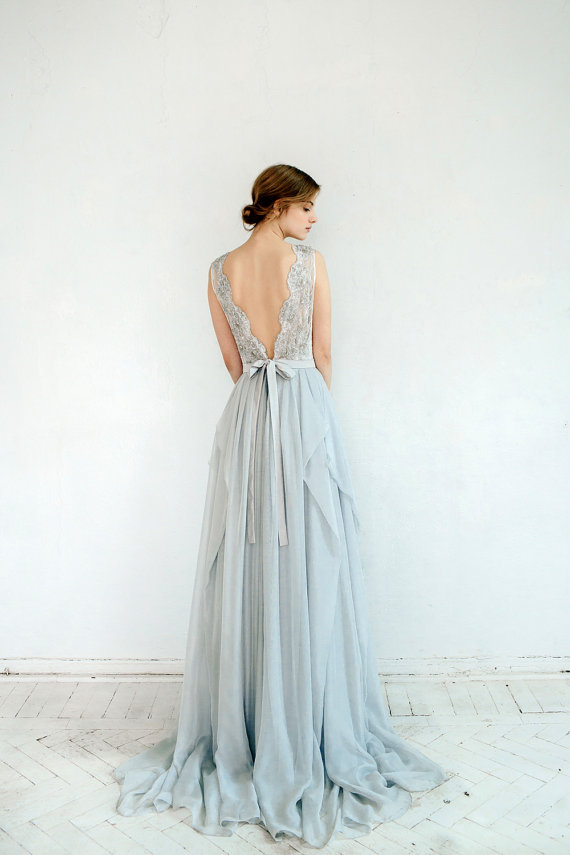 Silver grey wedding dress - Lobelia