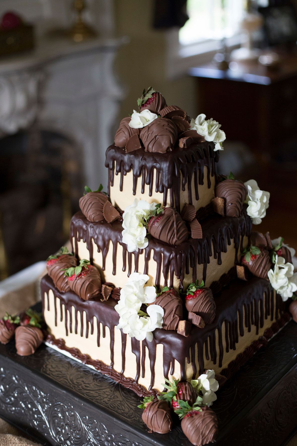 Tiered Chocolate Strawberry Covered Groom’s Cake