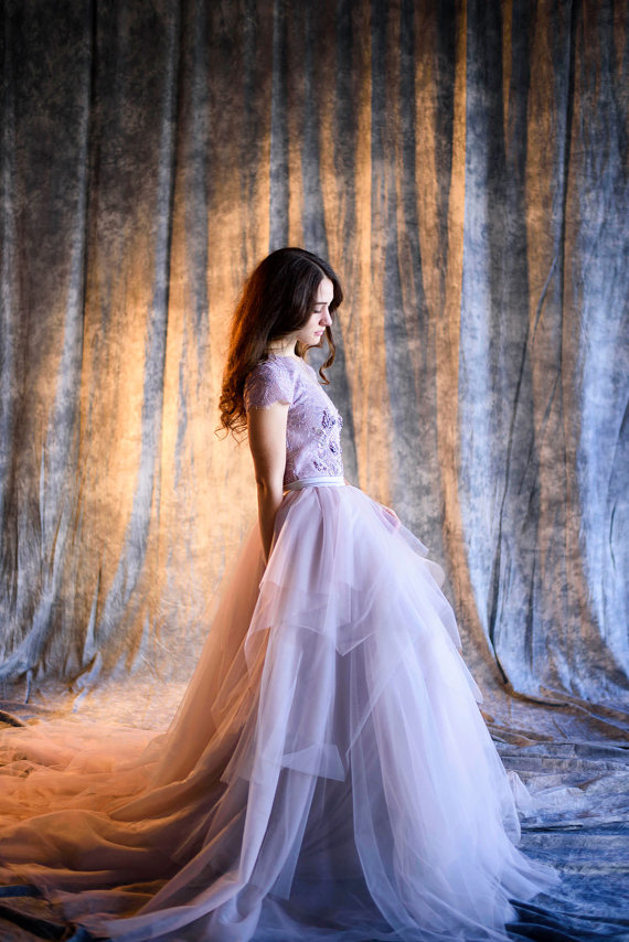 Violet gray wedding dress