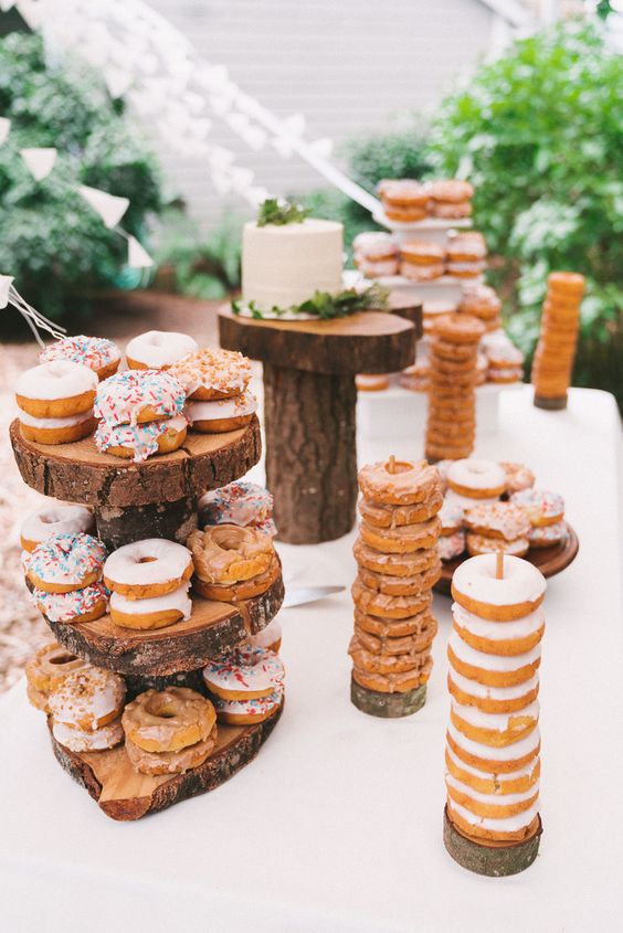 Woodland wedding cake donut wedding display