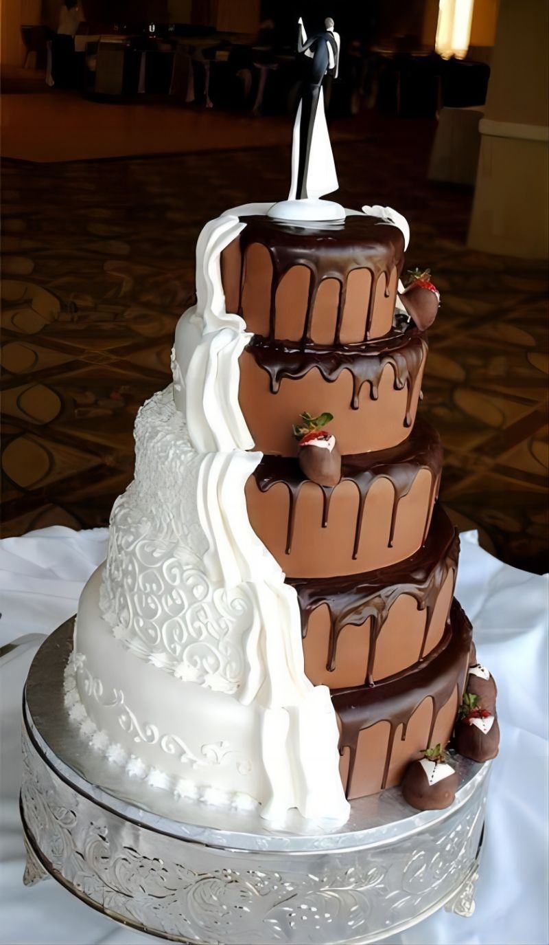 chocolate wedding cake with white icing
