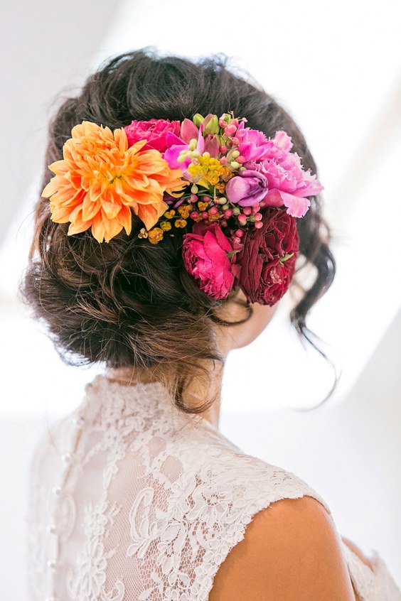 colorful boho wedding flower crown via Calli B