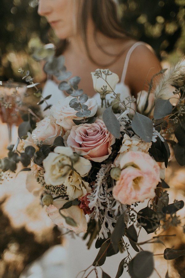 dusty roses and eucalyptus wedding bouquet