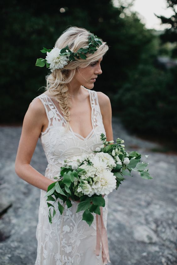 greenery and white wedding crown