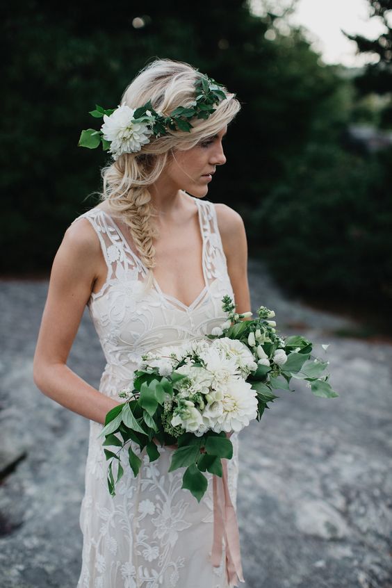 Colorful Flower Crown Updo Wedding Hairstyle