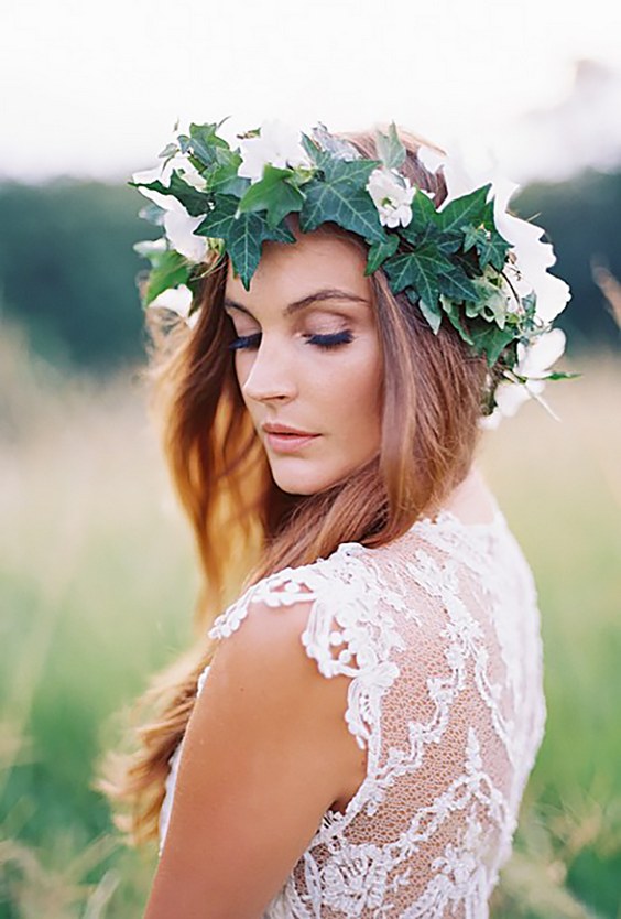 greenery wedding hair ideas eather tone