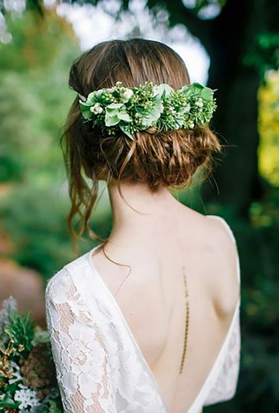 Low bun with flower crown  Wedding hair flowers Wedding hair flower crown  Flower crown hairstyle