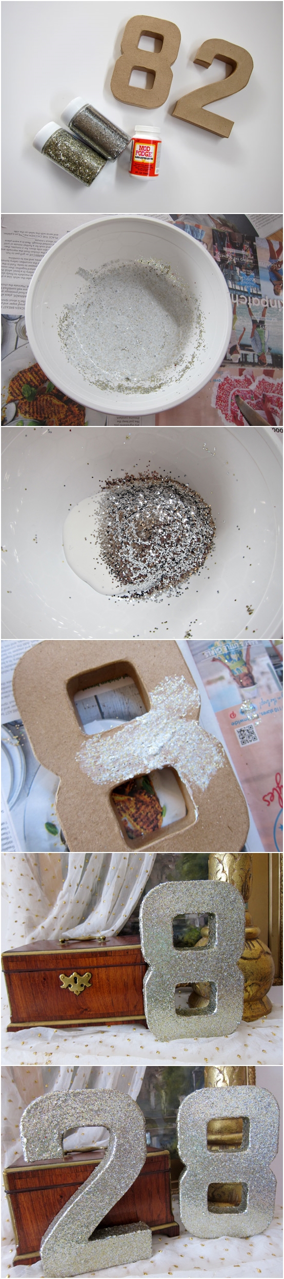 how to make glitter table numbers