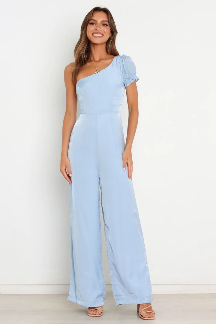 light blue one shoulder jumpsuit