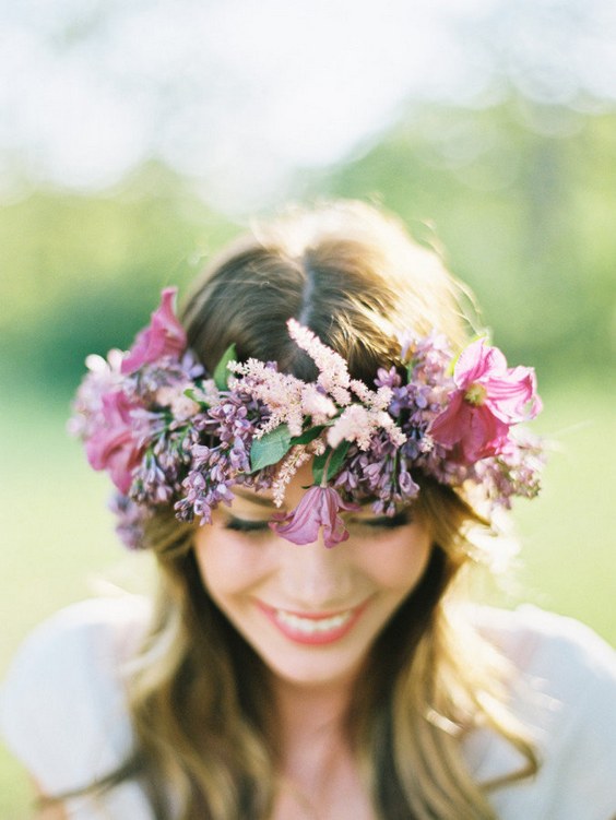 purple wedding hair crown via Ryan Ray Photography