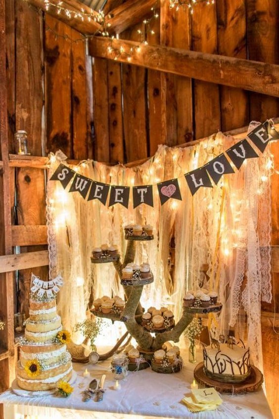 rustic barn wedding food bar decor
