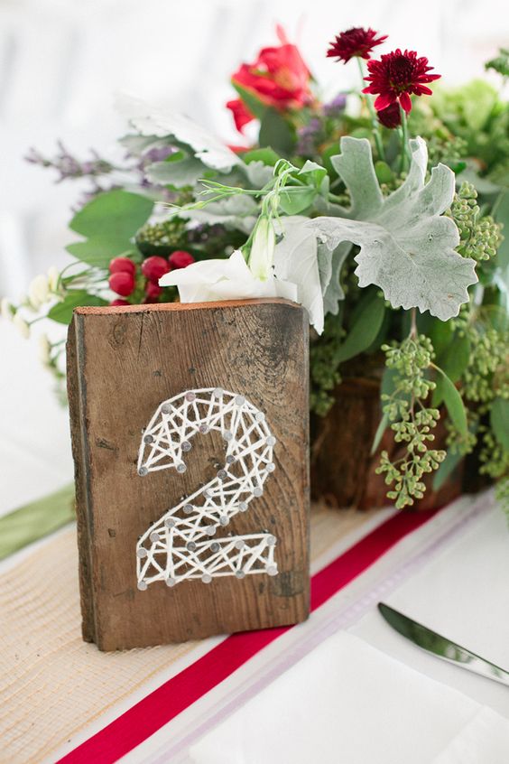 rustic string art wedding table number centerpiece