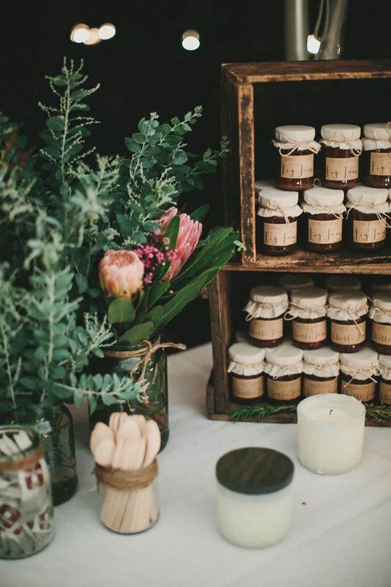 rustic wedding favors in jars - photo by Shane Shepherd
