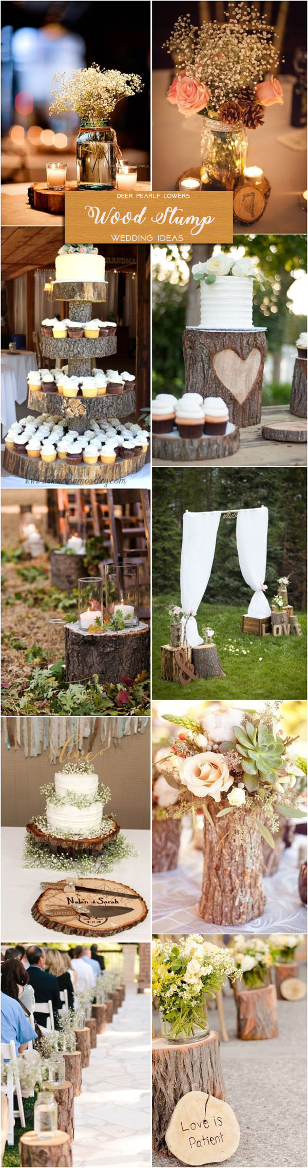 Country rustic tree stump wedding decor ideas