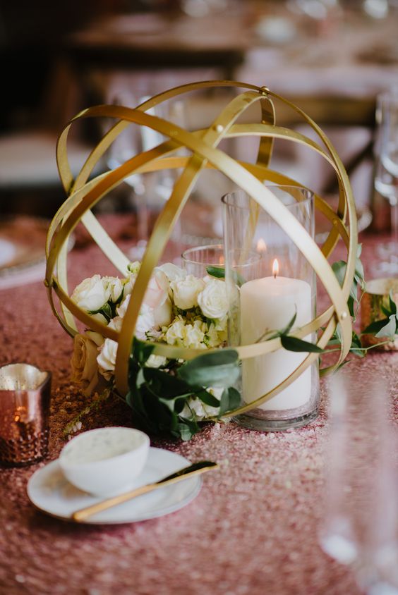 Geometric gold sphere centerpiece