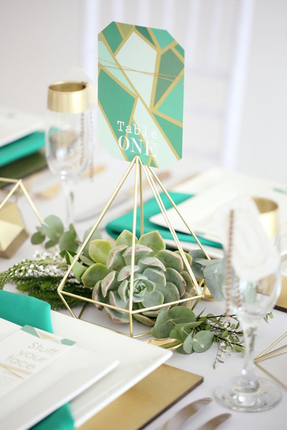 Greenery geometric wedding centerpiece