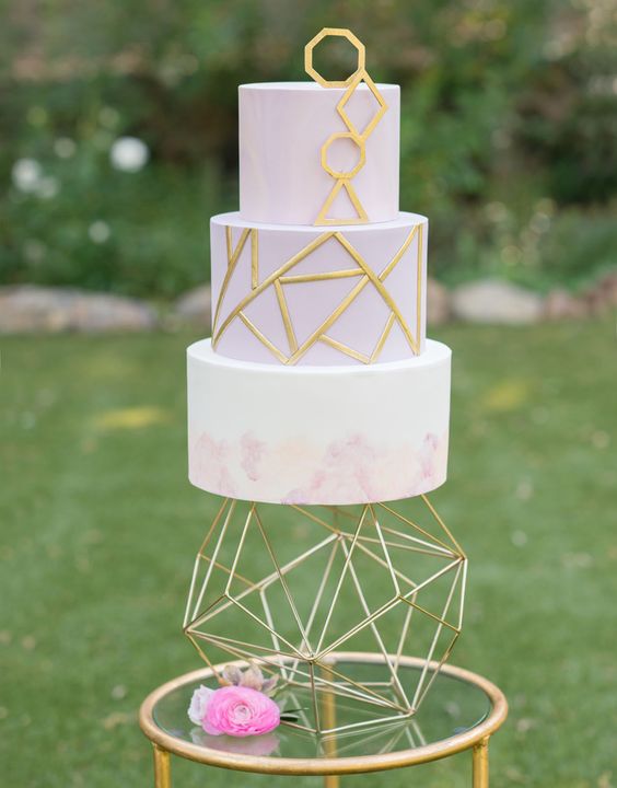 Mauve, purple + gold geometric cake