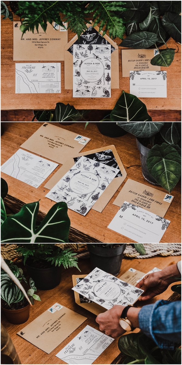 Modern Floral Whimsical Letterpress Wedding Invitation