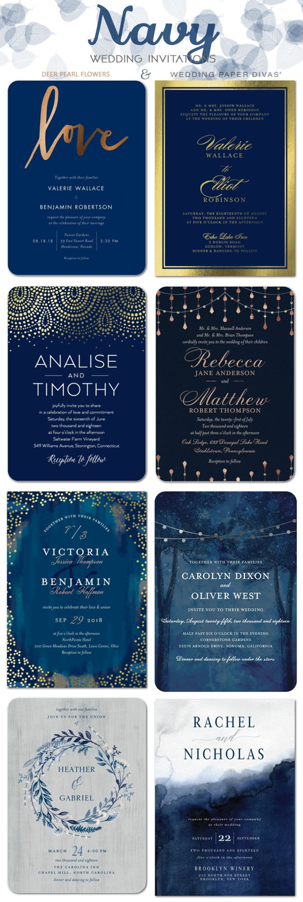 Navy blue wedding color ideas - navy blue wedding invitations