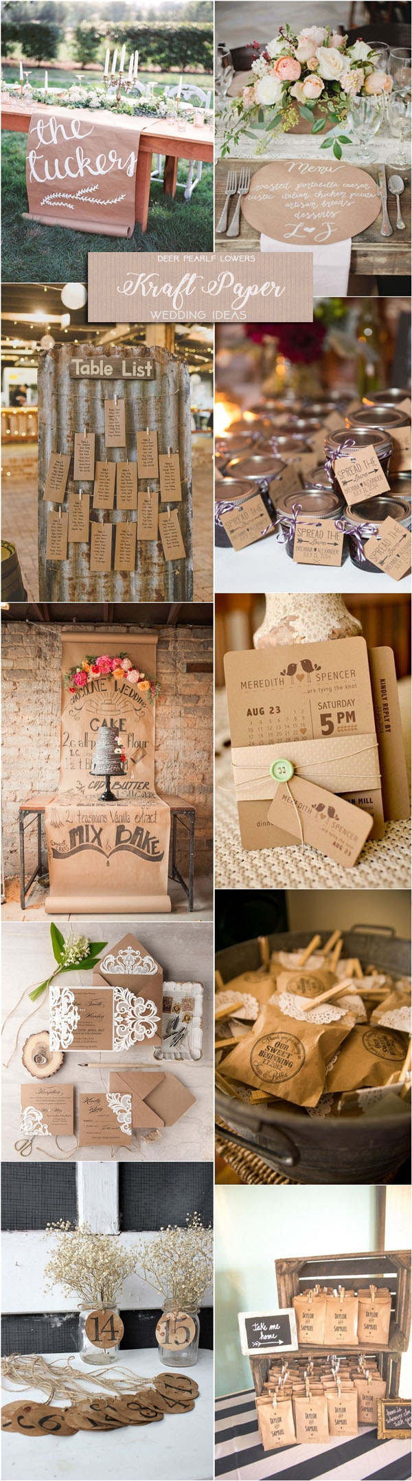 Rustic country wedding ideas - kraft paper wedding invitations & decor ideas