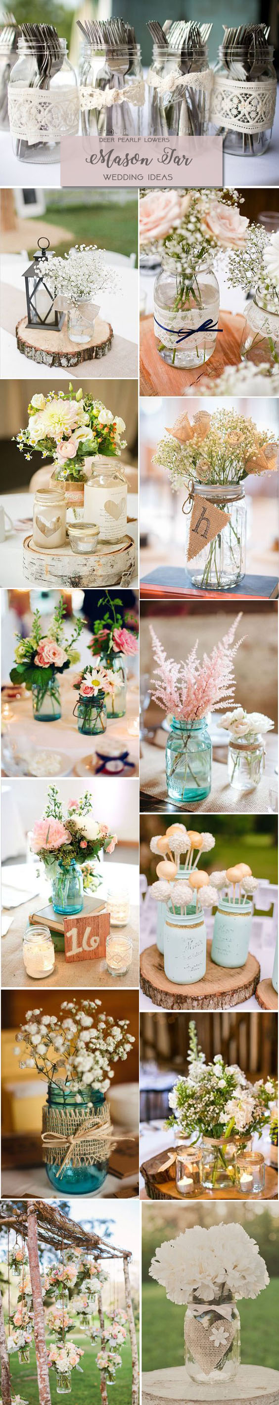 Rustic country wedding ideas - mason jar wedding centerpieces & decor